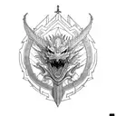 flying Lamellar armoured dragon with a Khopesh sword tattoo design idea