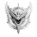 flying Lamellar armoured dragon with a Khopesh sword tattoo design idea