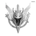 flying Lamellar armoured dragon with a Khopesh sword tattoo design idea