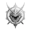 flying Lamellar armoured dragon with a Khopesh sword tattoo design idea