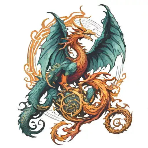 dragon and pheonix rising tattoo design idea