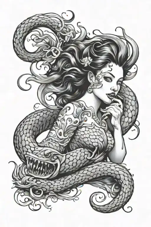 siren evil beautiful tattoo design idea