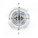 Tattoo design with a compass clock hourglass with trees, mountain, and a river in the background tattoo design idea
