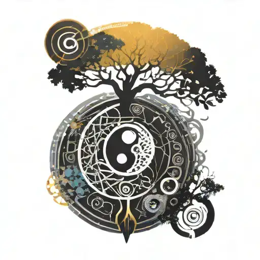 YIN YANG TREE OF LIFE WITH TEXT 369  tattoo design idea