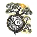 YIN YANG TREE OF LIFE WITH TEXT 369  tattoo design idea