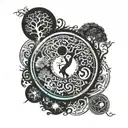 YIN YANG TREE OF LIFE WITH TEXT 369  tattoo design idea