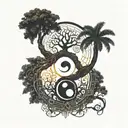 YIN YANG TREE OF LIFE WITH TEXT 369  tattoo design idea