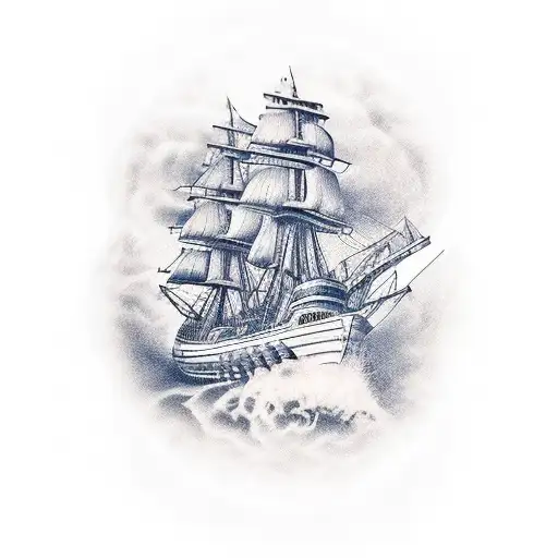 old schooled navy themed ship tattoo design idea