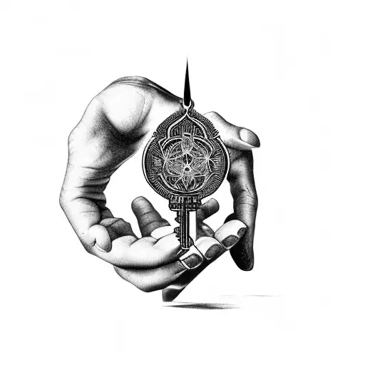 the hand of god giving a key car tattoo design idea