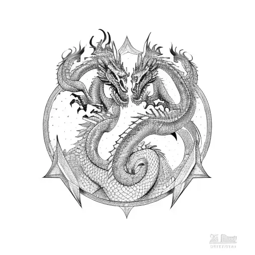 2 dragons gemini twins tattoo design idea