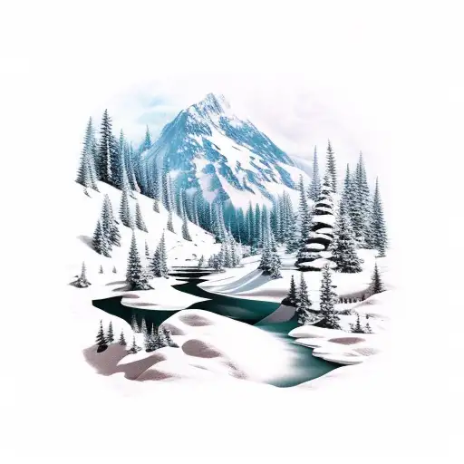 Mountain Scene, Forest, Waterfall tattoo design idea