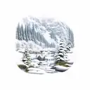 Mountain Scene, Forest, Waterfall tattoo design idea