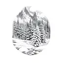 Mountain Scene, Forest, Waterfall tattoo design idea