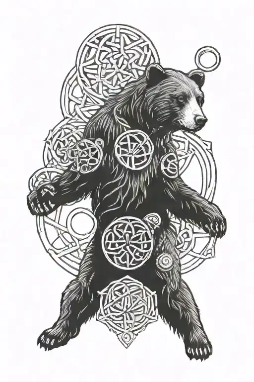 celtic knot and bear with cub and full moon phases tattoo design idea
