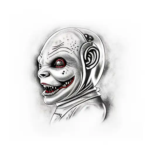 A realistic full sleeve tattoo depicting scenes from different horror movies including Jason, Michael, ghostface, penny wise, chucky, leather face, and Freddy tattoo design idea