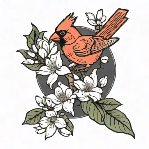 red cardinal bird and white magnolia flowers  tattoo design idea