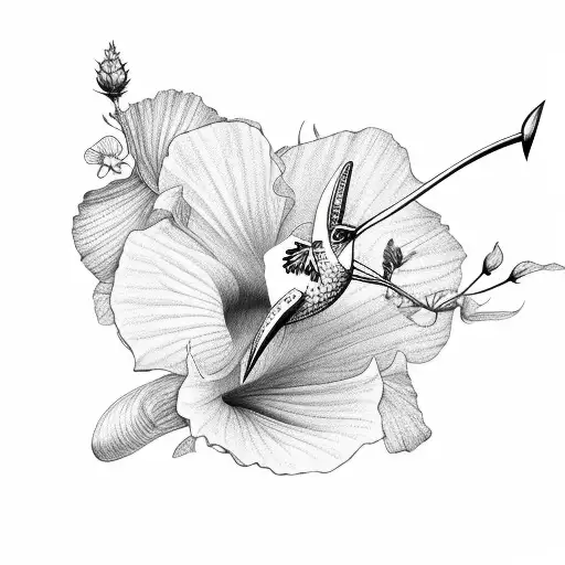 humming bird with hibiscus tattoo design idea