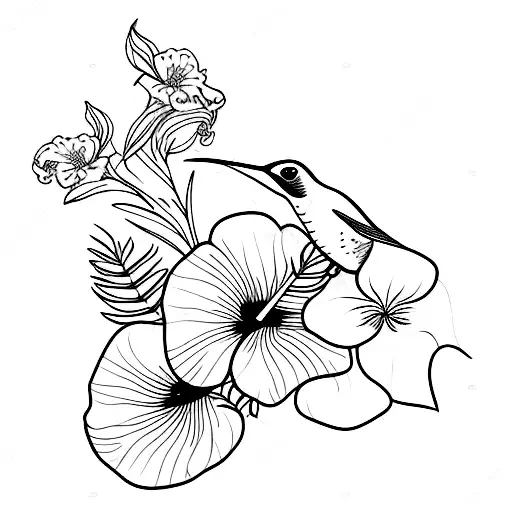 humming bird with hibiscus tattoo design idea