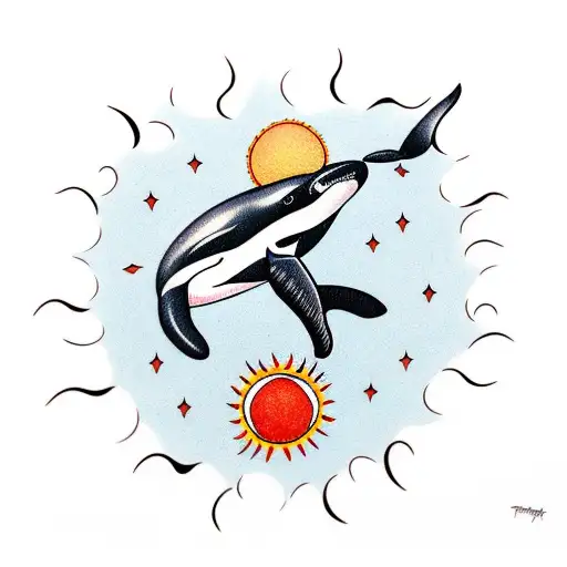 orca whale with sun tattoo design idea