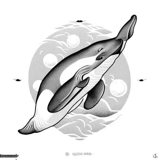 orca whale with sun tattoo design idea