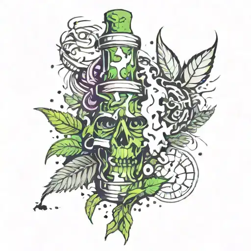An abstract tattoo design representing the euphoric feeling of smoking weed, with subtle references to designer brands and music artist nettspend, using a mix of vibrant colors and surreal elements tattoo design idea