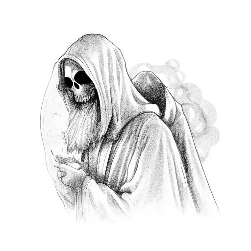 a ghost in a robe who smokes a joint tattoo design idea