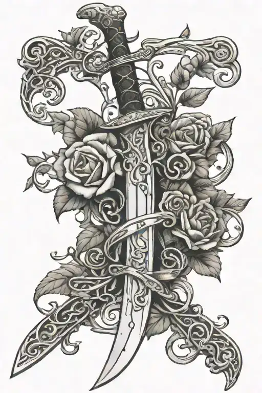 long sword with vines tattoo design idea