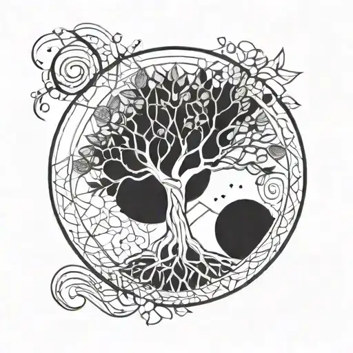 A modern geometric interpretation of the tree of life intertwined with a circle tattoo design idea