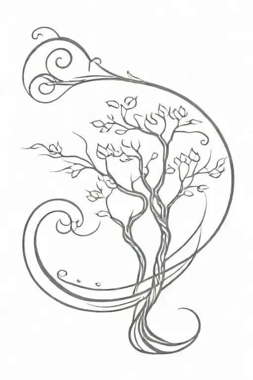 Curve tree growing wind blowing smoke rings tattoo design idea