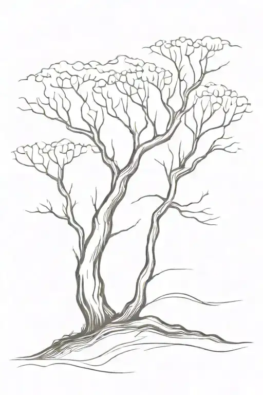 Curve old tree growing wind blowing tattoo design idea