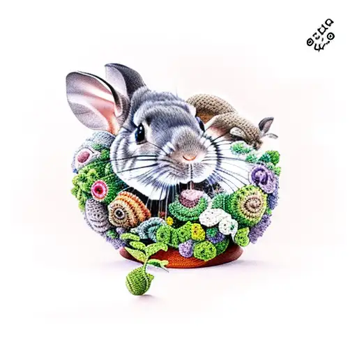 vase, plants, mushrooms, crochet, rabbits, dogs, rats, fish, chinchillas tattoo design idea