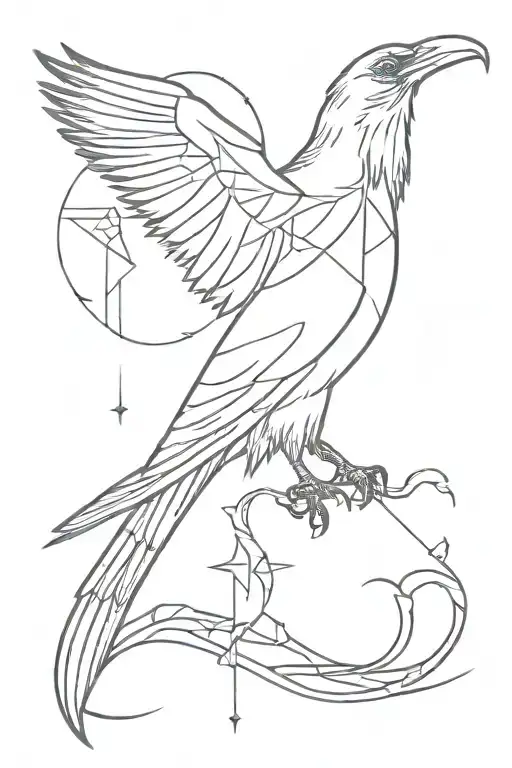 raven with norse runes tattoo design idea