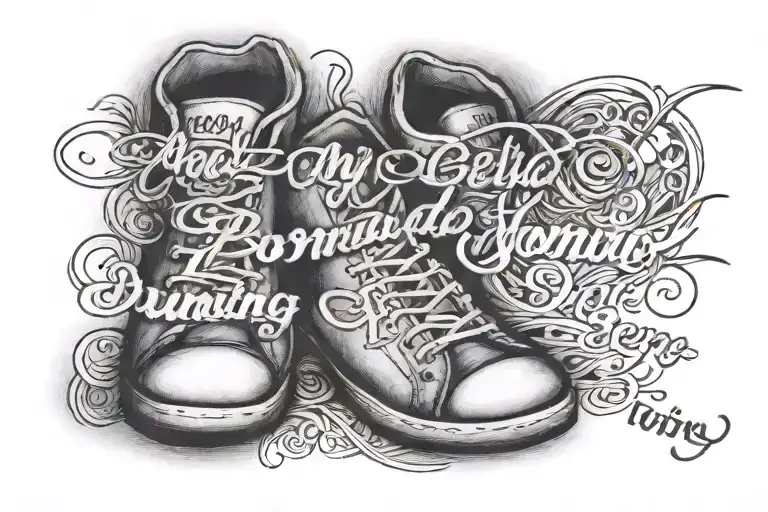 "My feet are getting sore, but I keep running" cursive tattoo design idea