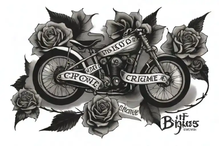 "if bikes are a crime, may god forgive me" written tattoo design idea
