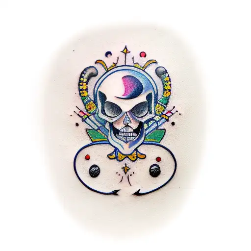 saffron, trombone, pacman, bicycle, beetle, skull  tattoo design idea