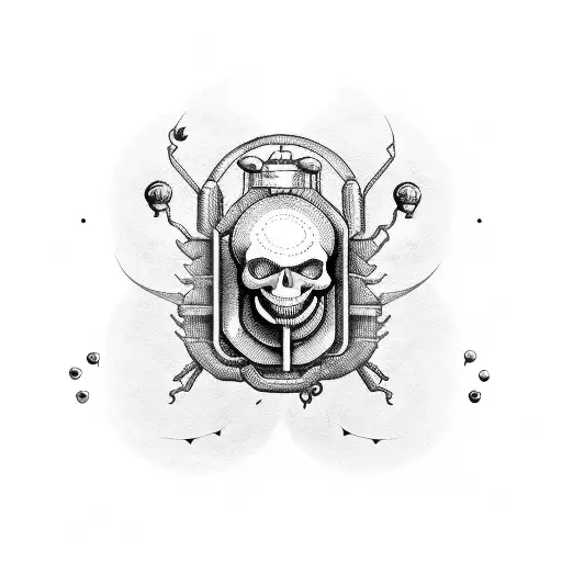 saffron, trombone, ghost pacman, bicycle, beetle, skull  tattoo design idea