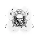 saffron, trombone, ghost pacman, bicycle, beetle, skull  tattoo design idea