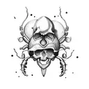 saffron, trombone, ghost pacman, bicycle, beetle, skull  tattoo design idea