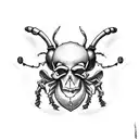 saffron, trombone, ghost pacman, bicycle, beetle, skull  tattoo design idea