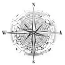 A compass with a world map in the background tattoo design idea