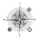 A compass with a world map in the background tattoo design idea