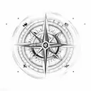 A cosmic-themed compass with celestial elements, adorned with a skull and anchor symbol tattoo design idea