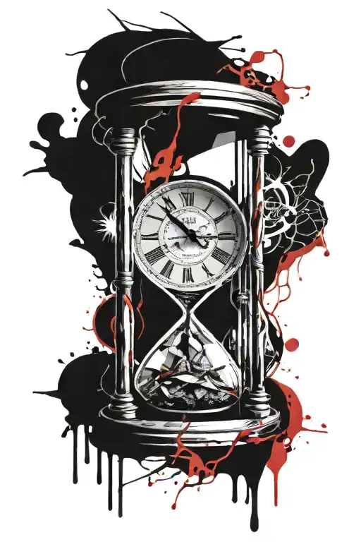 Hourglass and two hands inside the clock tattoo design idea