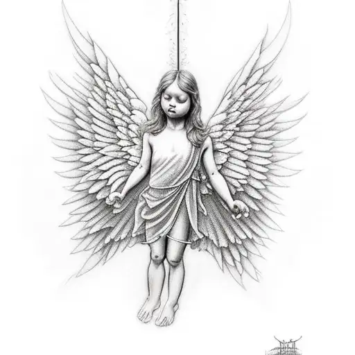 angel falling reaching up to another angel tattoo design idea