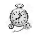 Pocket Watch whit chain and flowers tattoo design idea