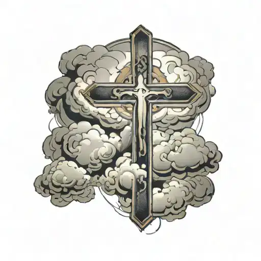Christian forearm tattoo featuring clouds and a cross tattoo design idea