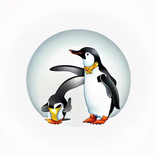 A penguin enjoying a bowl of noodles tattoo design idea