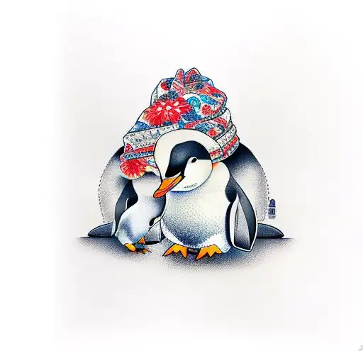 A penguin enjoying a bowl of noodles tattoo design idea