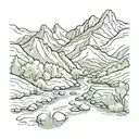 van gogh style mountains/creek tattoo design idea
