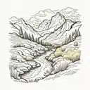 van gogh style mountains/creek tattoo design idea